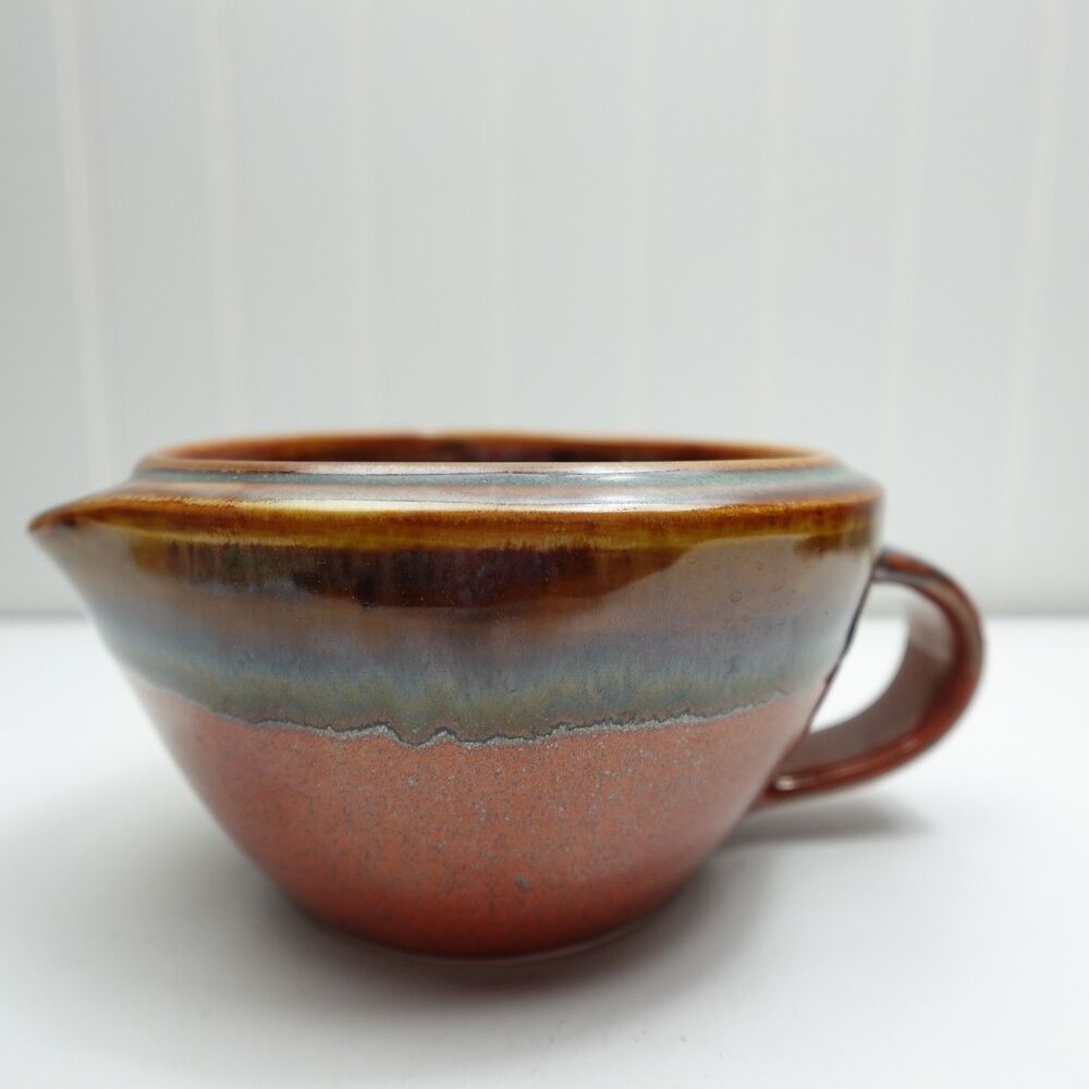 Studio Pottery Drip Glaze Skuttle Scuttle Style Vase Bowl with Spout and Handle